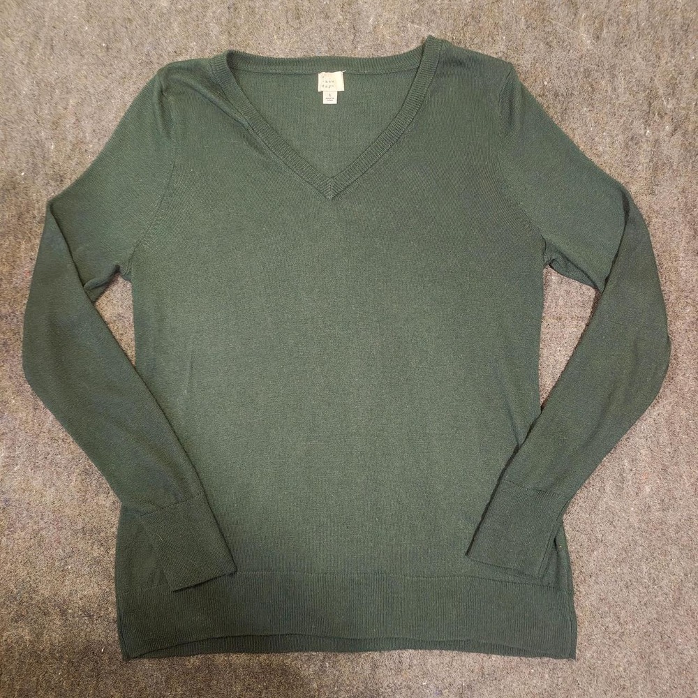 A New Day Womens V-Neck Sweater Forest Green Long Sleeve Knit Top Size L